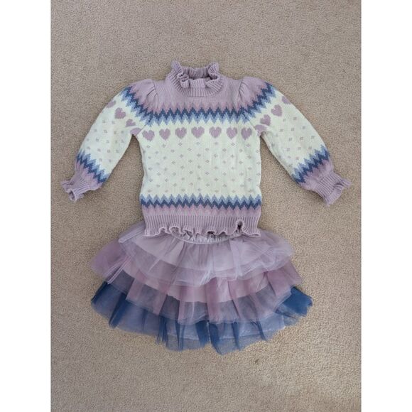 Janie and Jack Purple Fair Isle Sweater and Ombre Tulle Skirt Set 18-24 Month - Picture 1 of 8